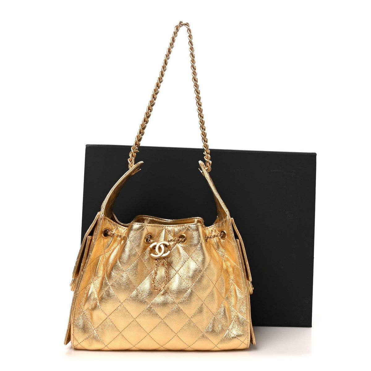 Metallic Caviar Quilted Small Chanel 25 Handbag Gold