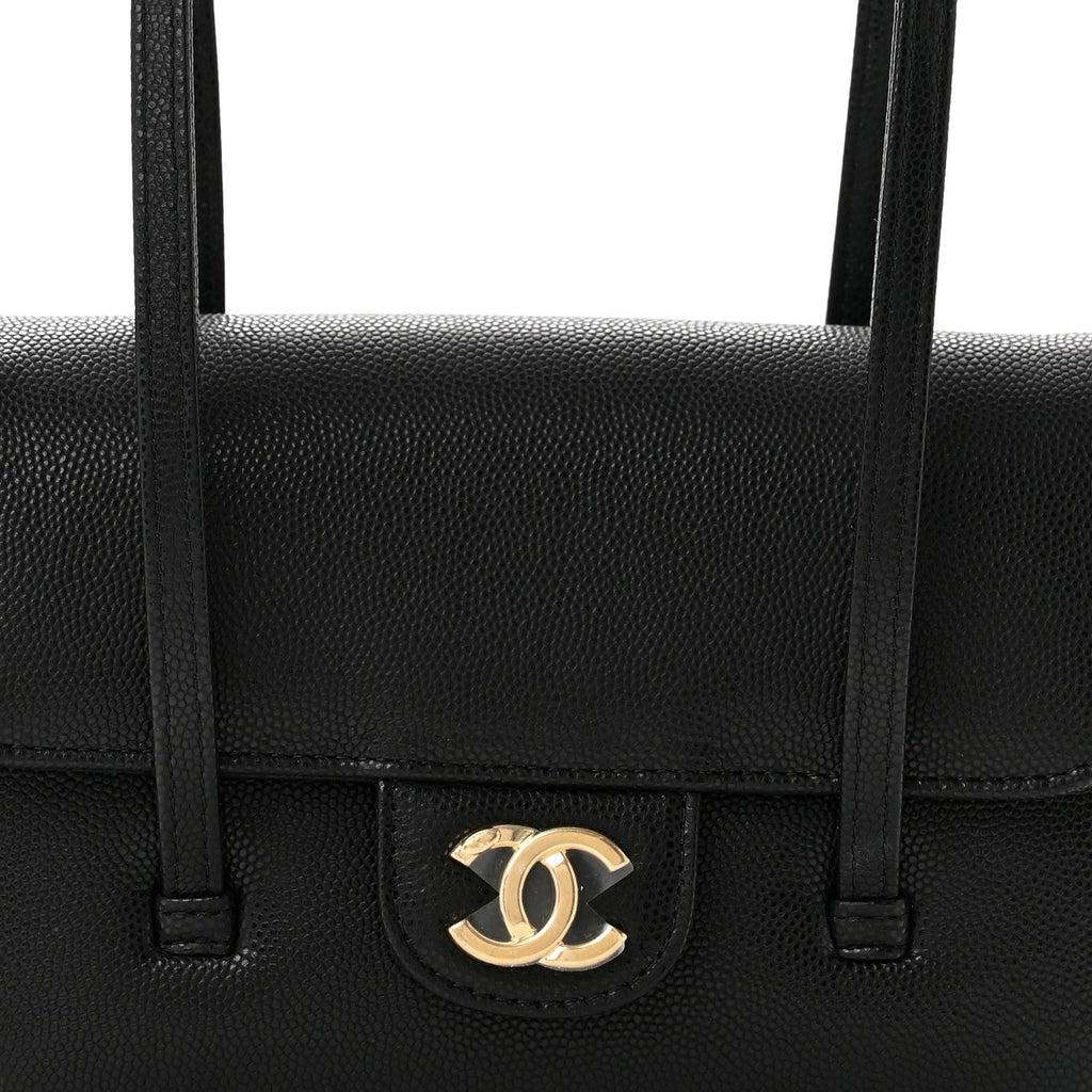 Shiny Caviar Mini Preppy Coco Shoulder Bag Black