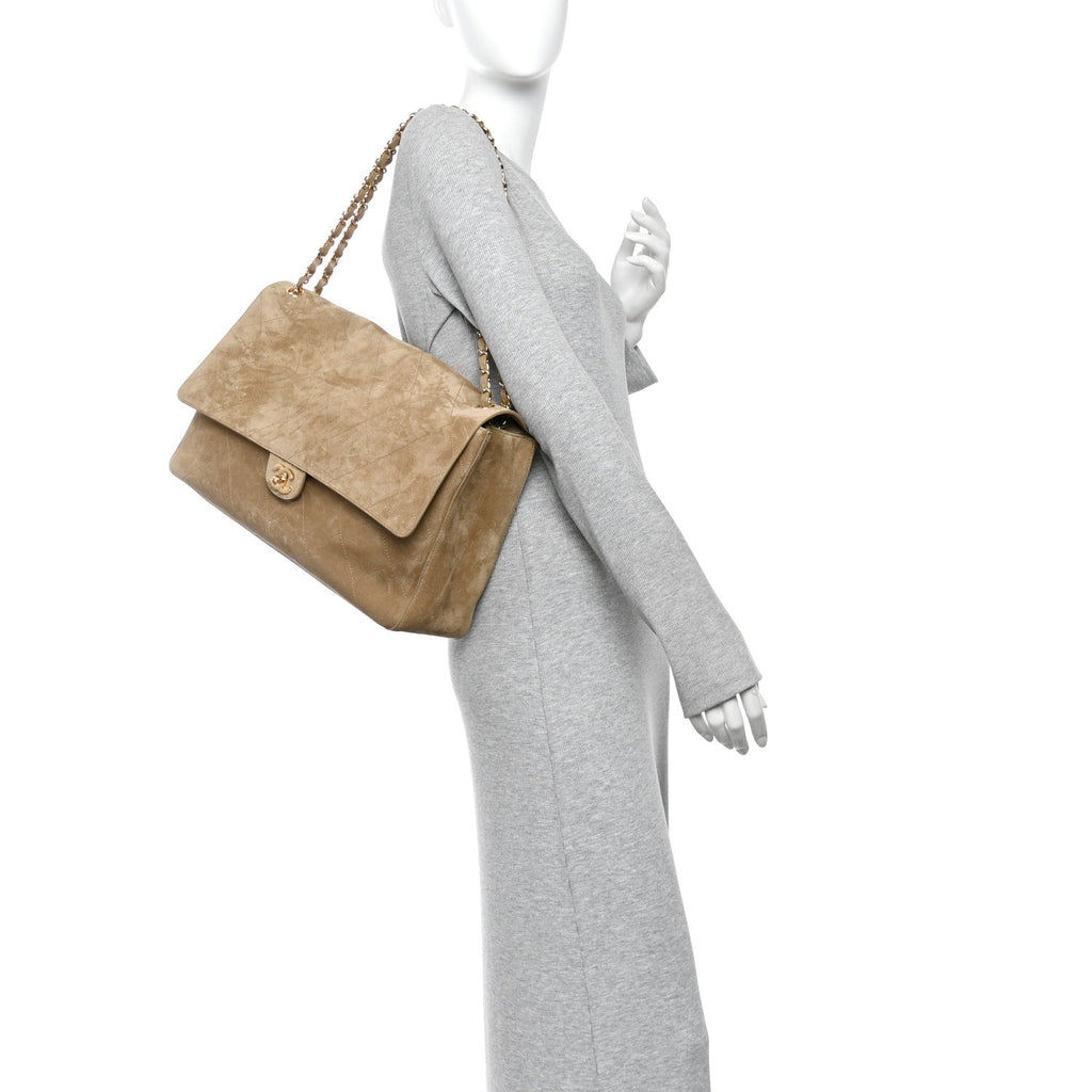 Suede Calfskin Souplissimo Maxi Flap Dark Beige