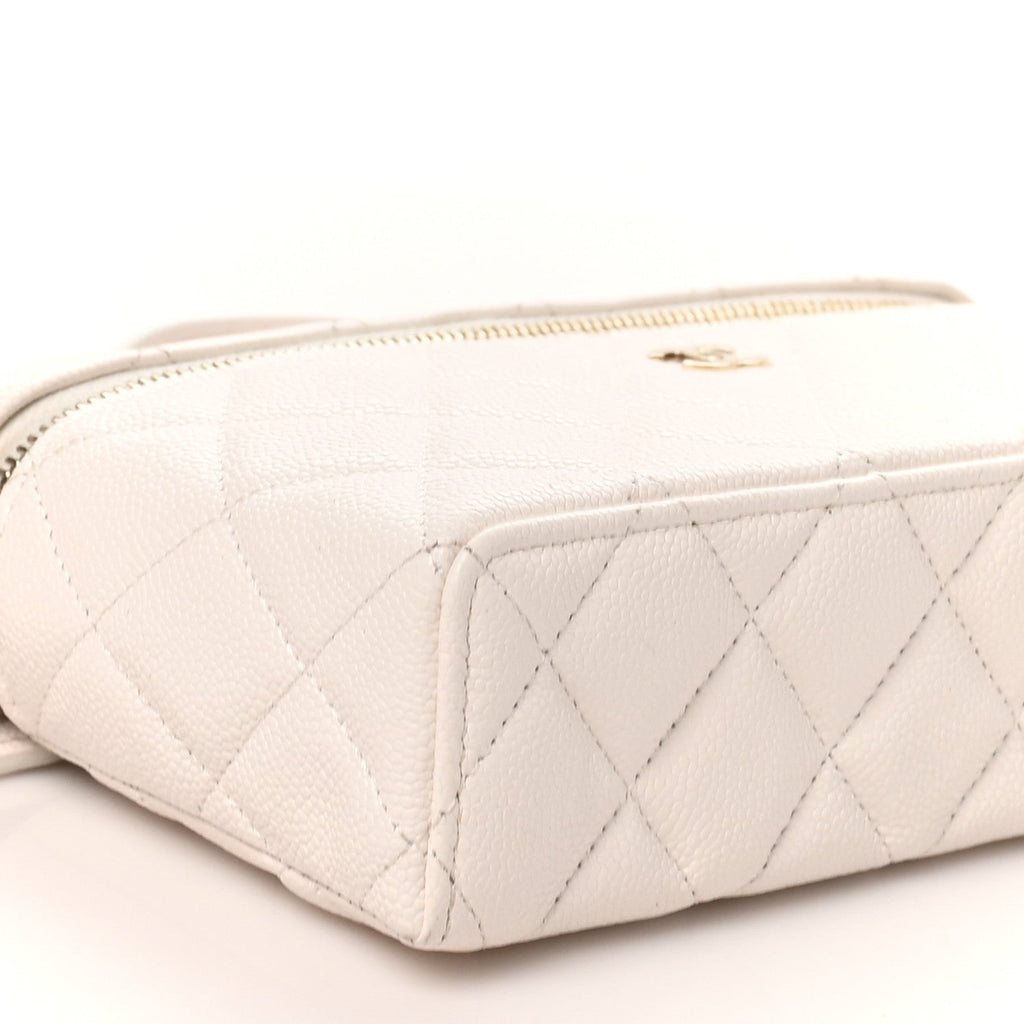 Caviar Quilted Top Handle Slim Vanity With Chain White