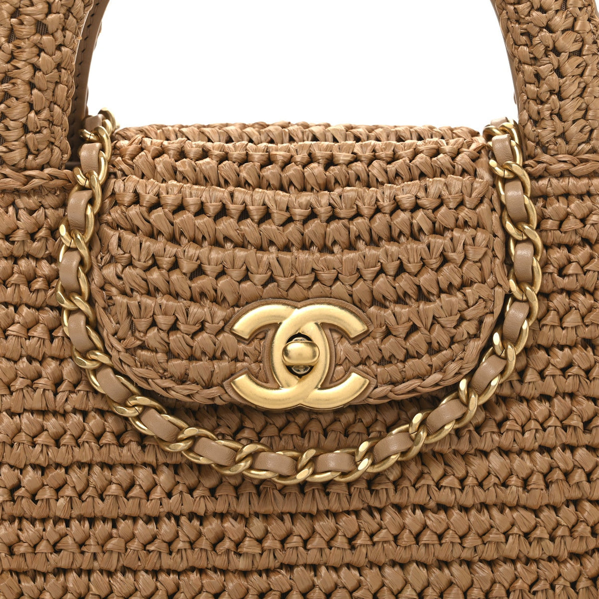 Braided Raffia Nano Kelly Flap Bag Dark Beige