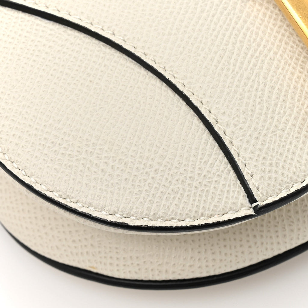 Grained Calfskin Mini Saddle Bag White