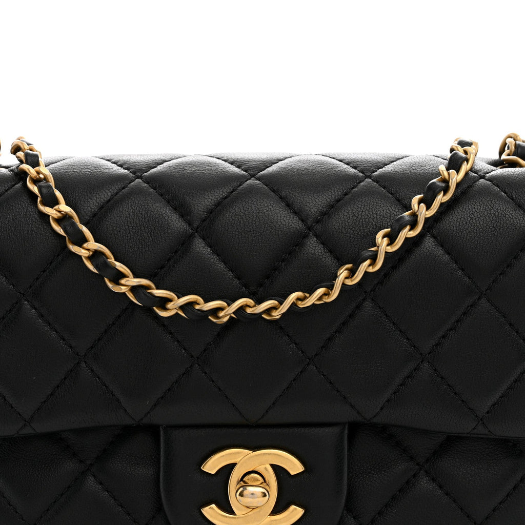 Lambskin Quilted Mini Rectangular Pearl Crush Flap Black