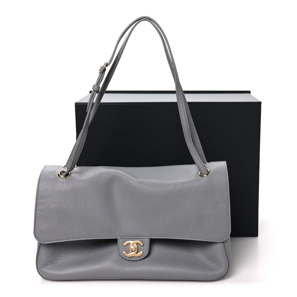 Grained Calfskin Small Souplissimo Maxi Flap Grey