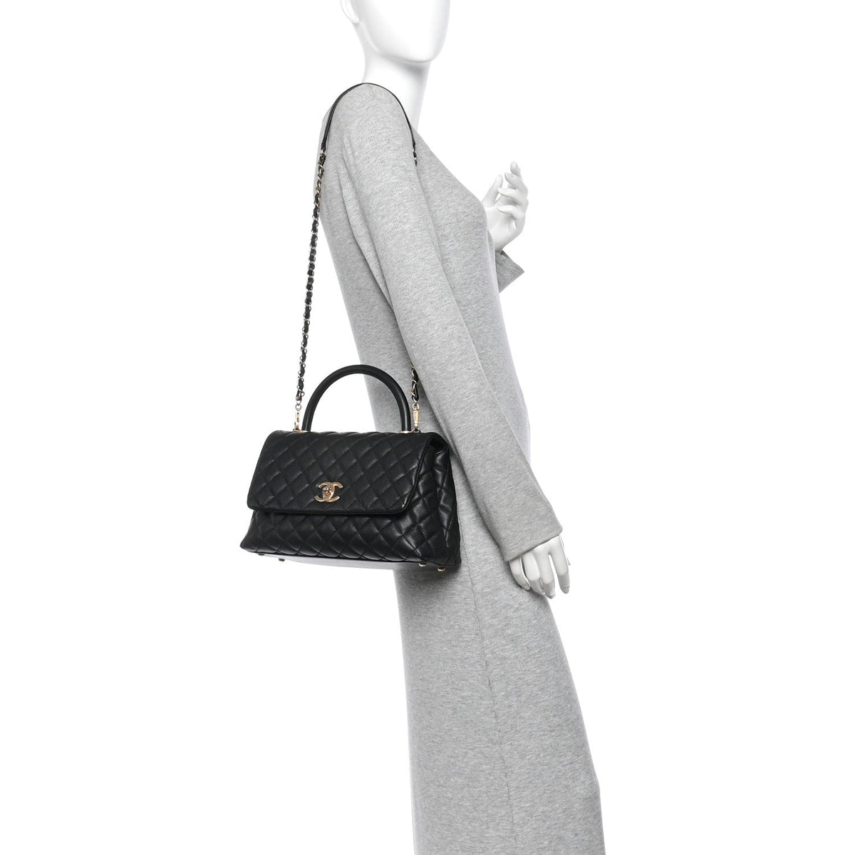 Caviar Quilted Small Coco Handle Flap Black
