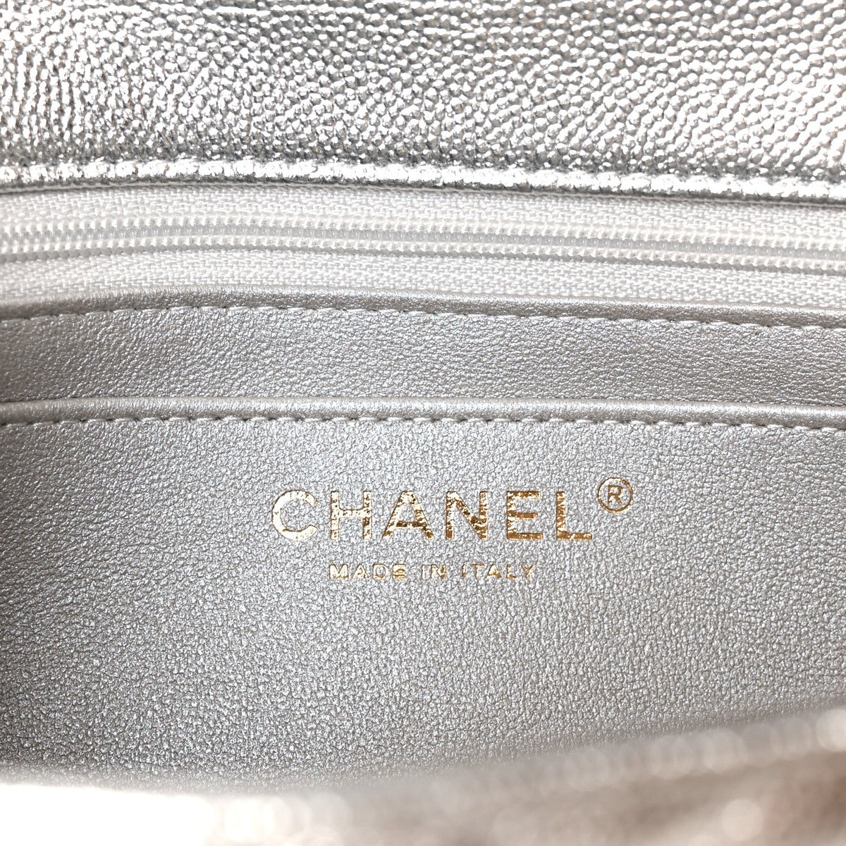 Metallic Caviar Quilted Top Handle East West Flap Silver