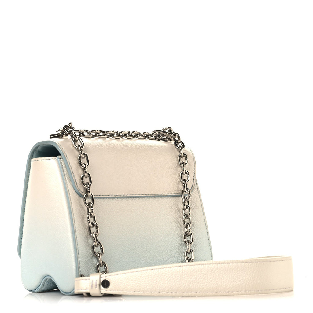 Calfskin Twist Chain Shoulder Bag PM Shaded Blue