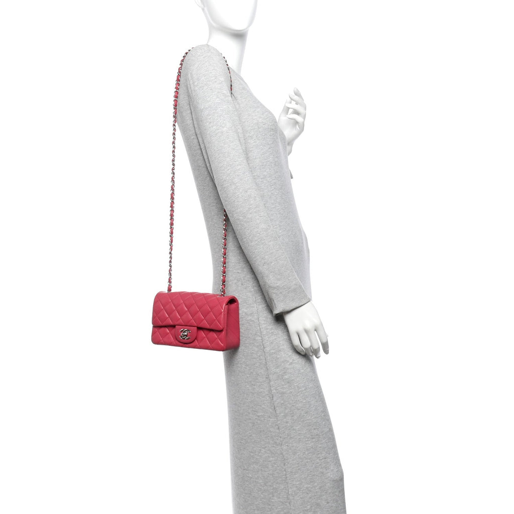 Lambskin Quilted Mini Rectangular Flap Dark Pink
