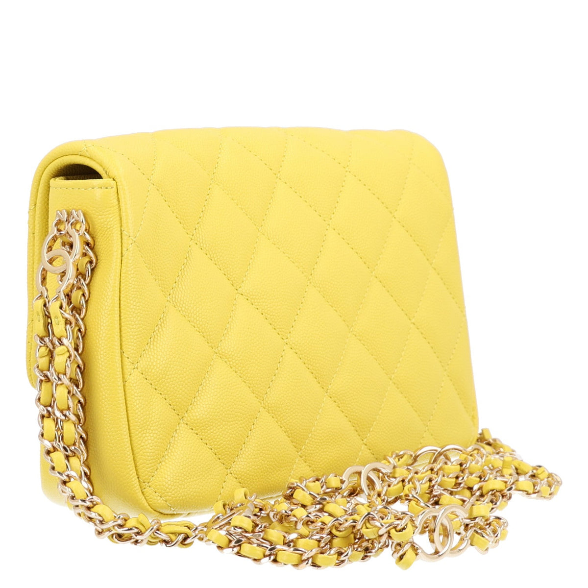 Caviar Quilted Mini CC You Flap Yellow