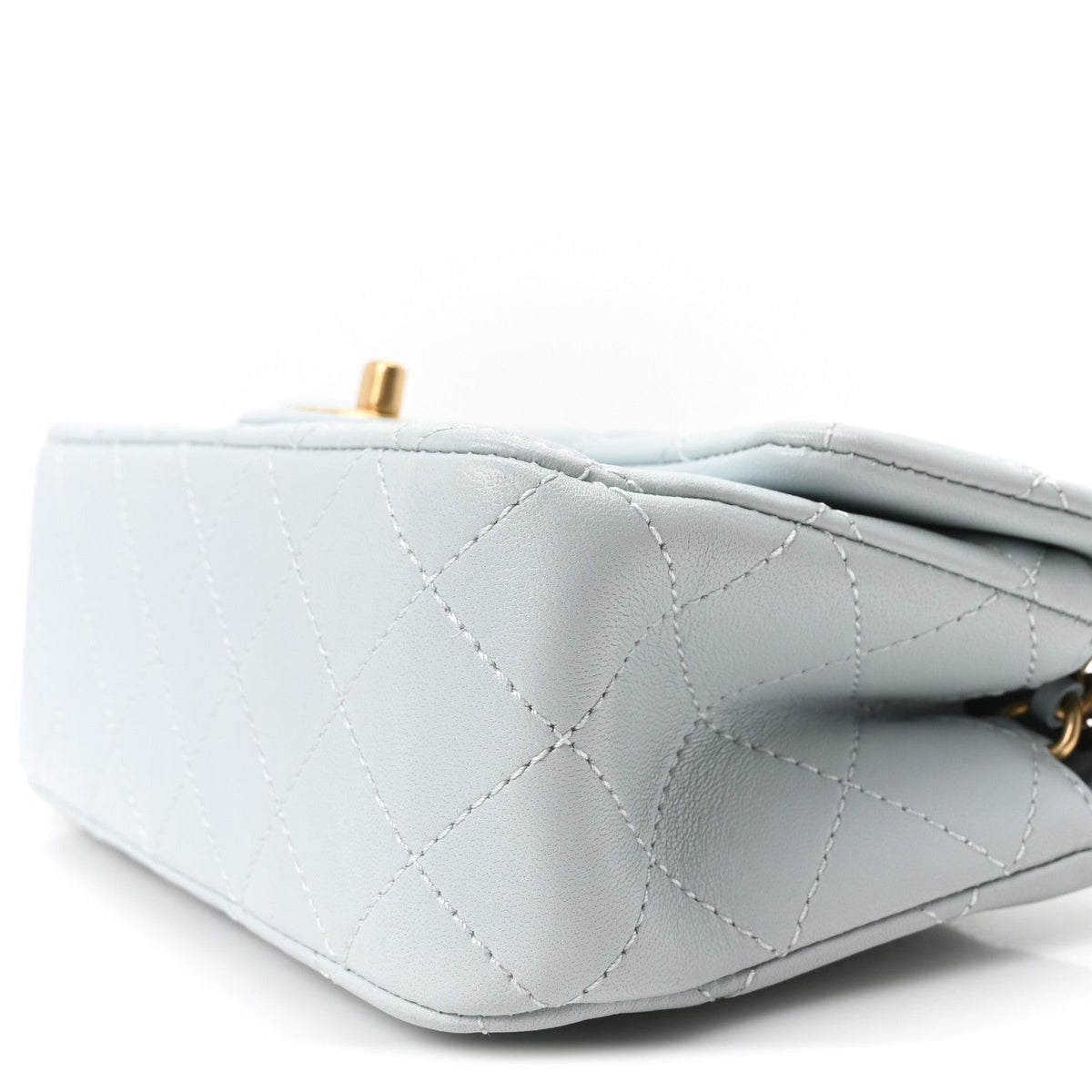 Lambskin Quilted Mini Rectangular Pearl Crush Flap Light Blue