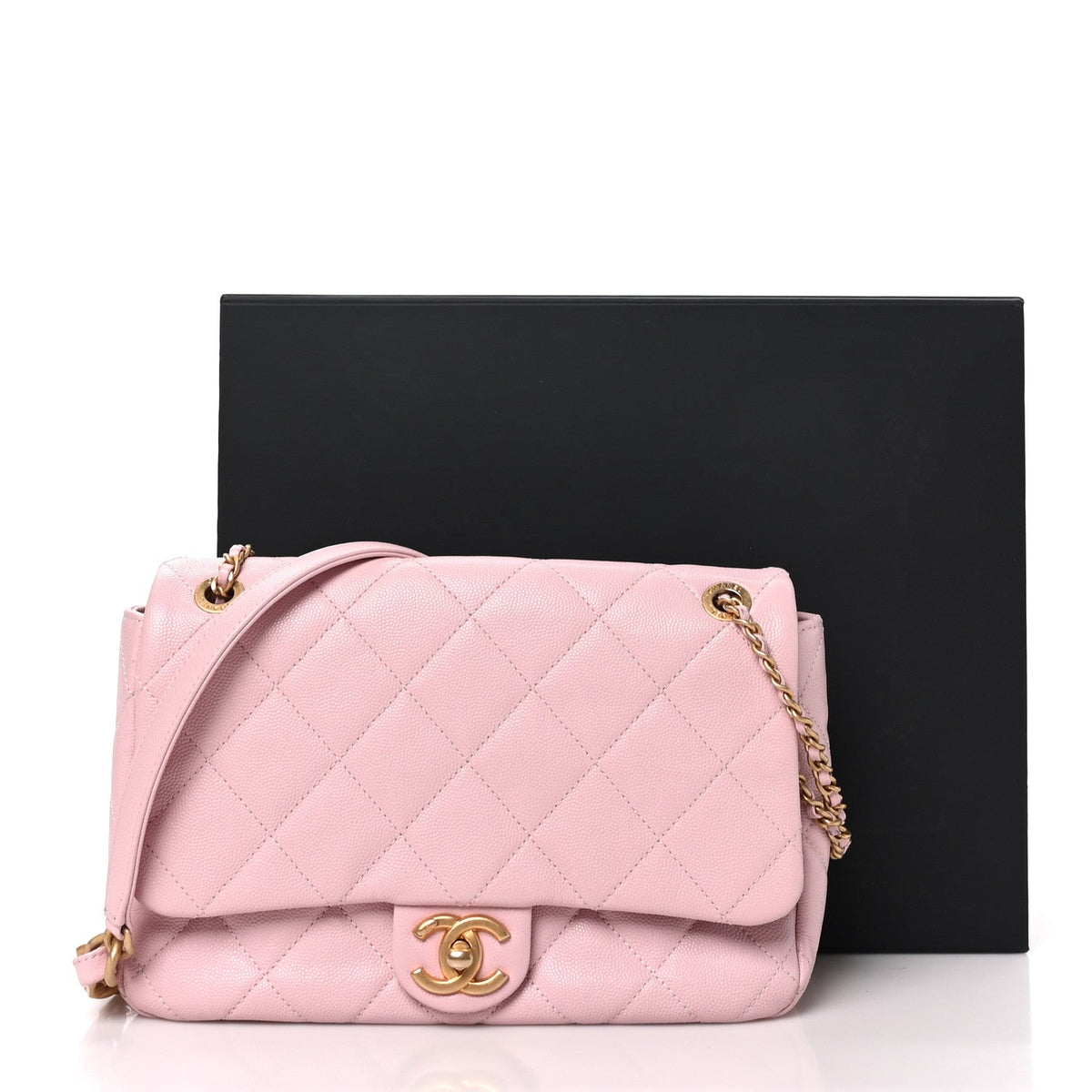 Caviar Quilted Medium Chain Flap  Light Pink