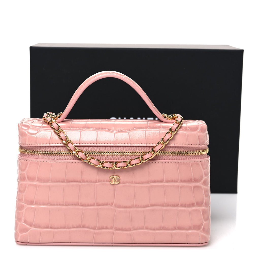 Calfskin Crocodile Embossed Crococo Exoticoco Vanity With Chain Light Pink