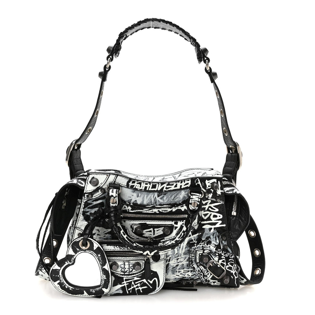 Agneau Arena Graffiti Neo Cagole Handbag XS Black White