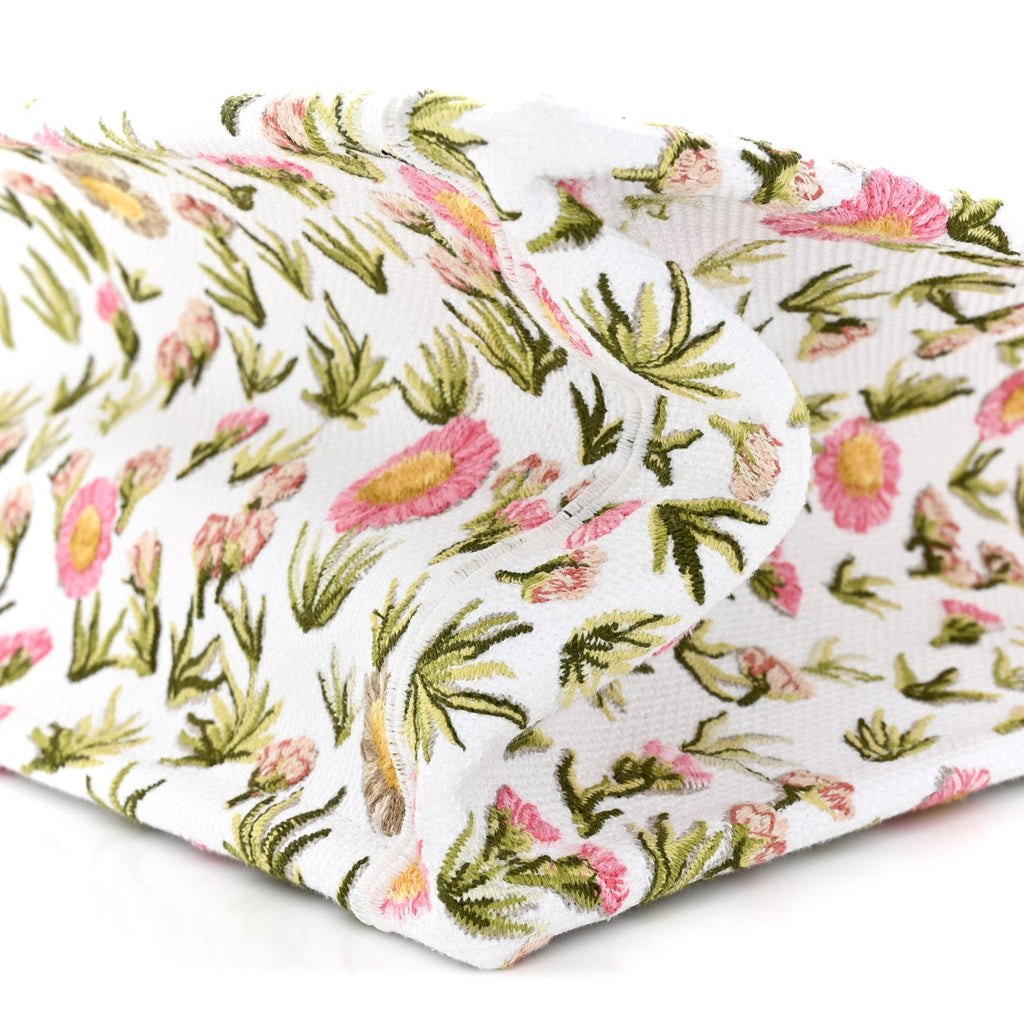 Cotton Toile De Jouy Daisy Garden Embroidered Dior Medaillon Small Book Tote With Strap Pink Multicolor