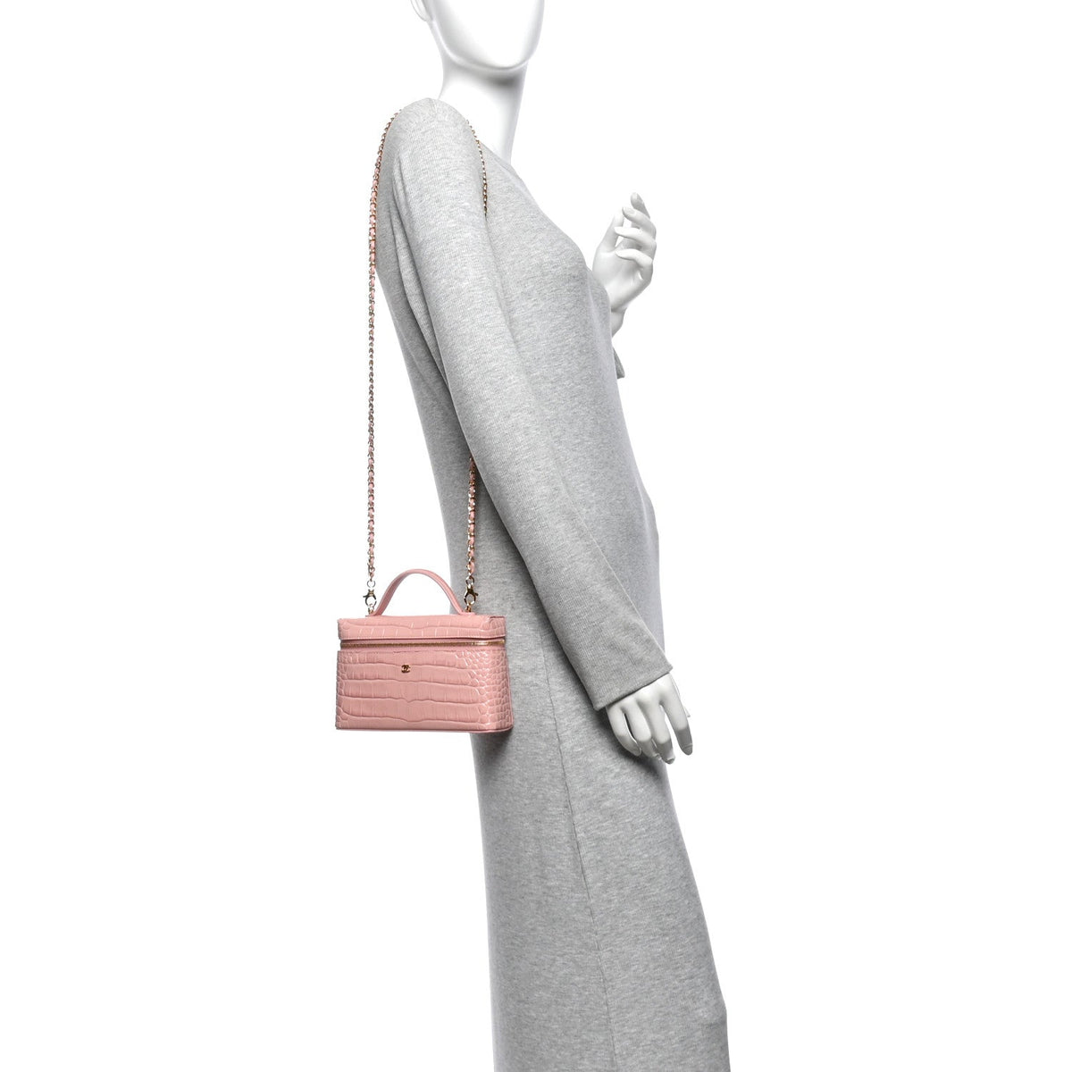 Calfskin Crocodile Embossed Crococo Exoticoco Vanity With Chain Light Pink