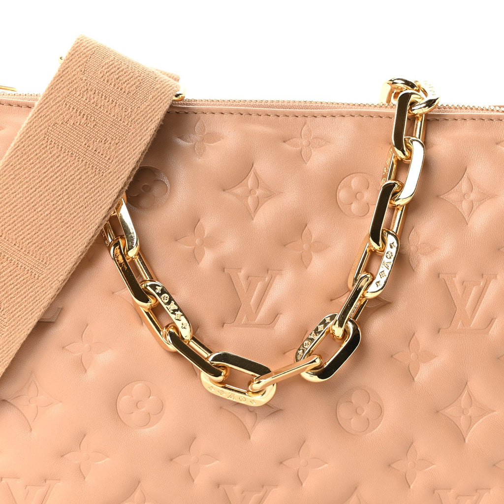 Lambskin Embossed Monogram Coussin PM Camel