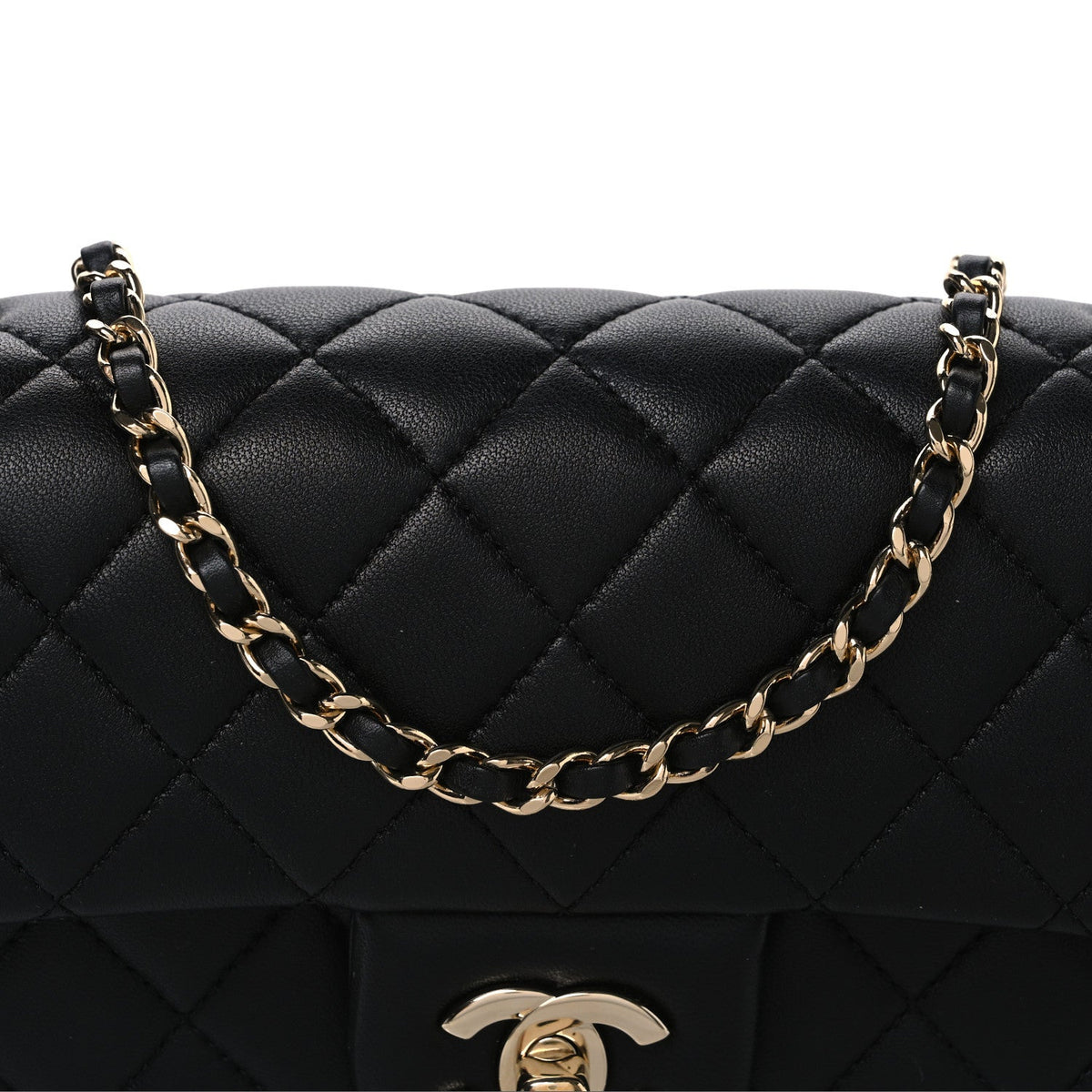 Lambskin Quilted Enamel Mini Rectangular Pearl Crush Flap Black