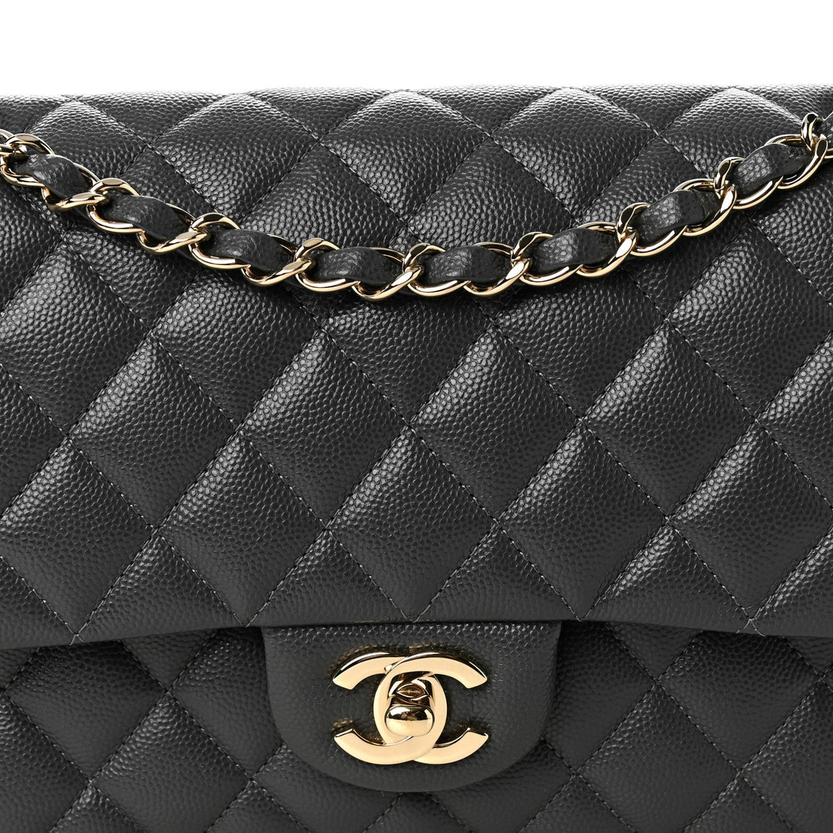 Caviar Quilted Medium Double Flap Dark Grey