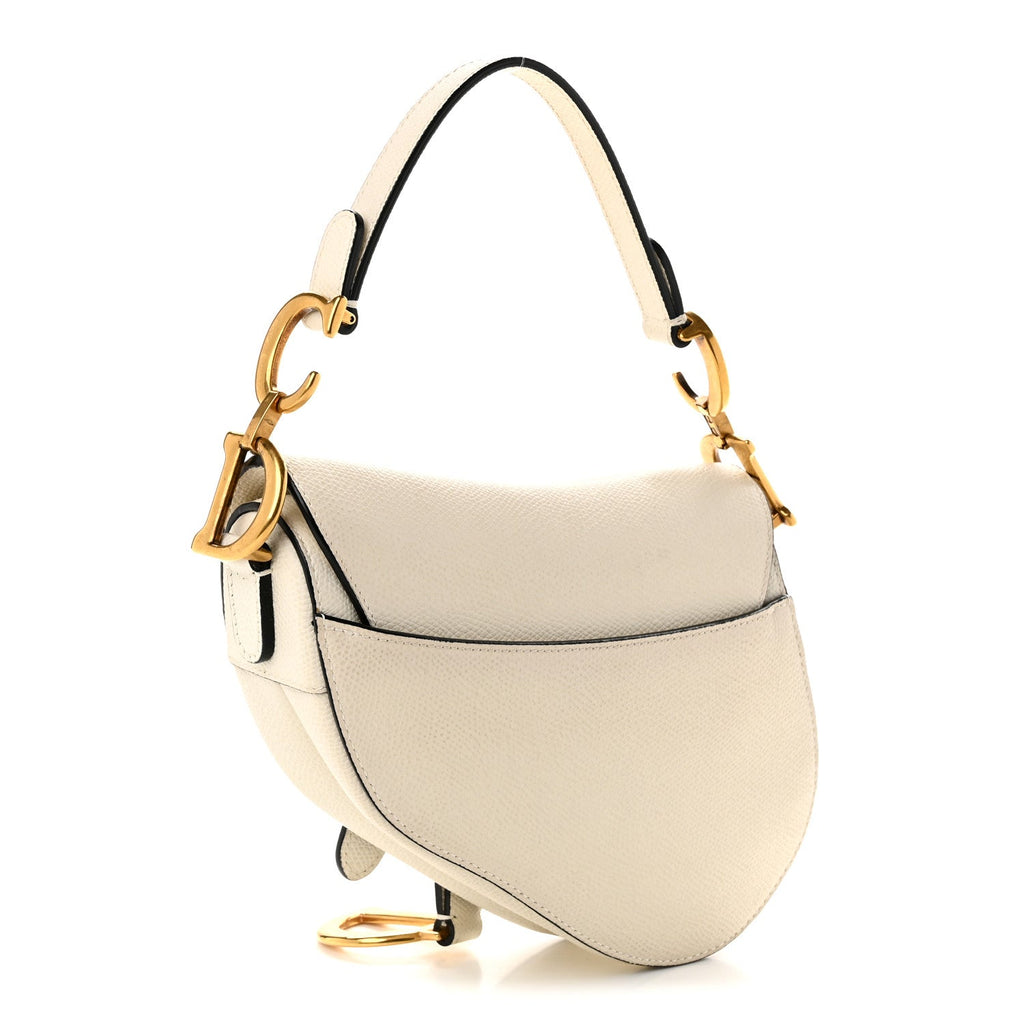 Grained Calfskin Mini Saddle Bag White