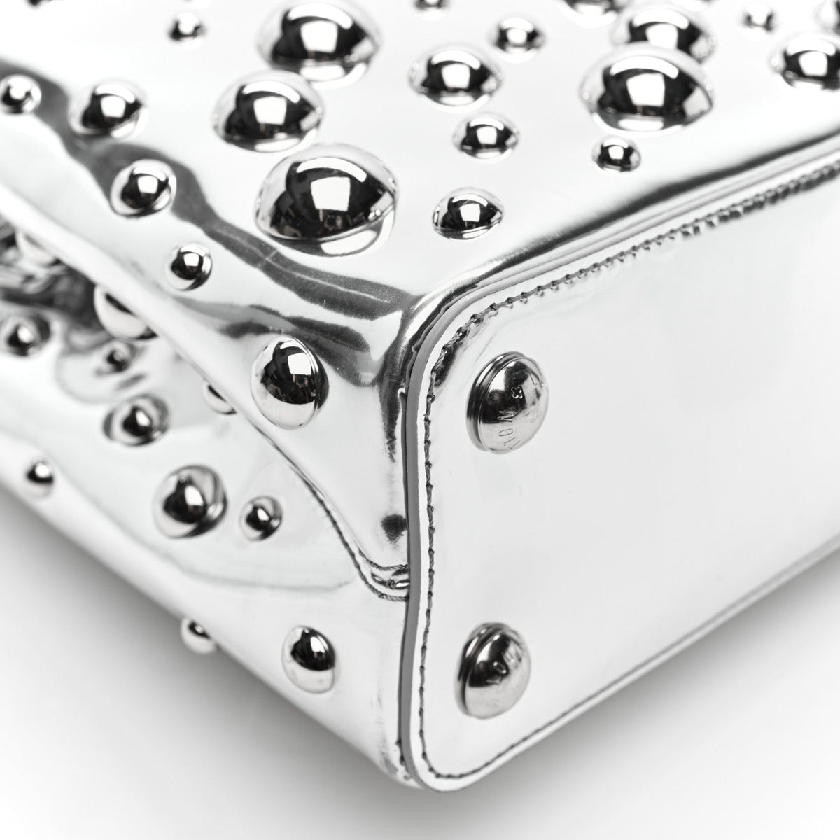 LV X YK Metallic Taurillon Brass Metal Dots Capucines BB Silver