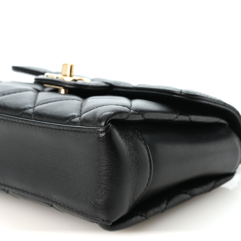 Lambskin Quilted Mini Top Handle Square Flap Black