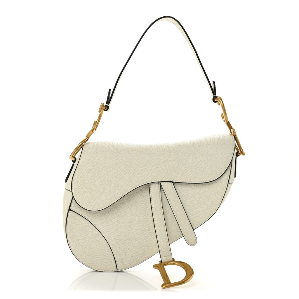 Grained Calfskin Saddle Bag White