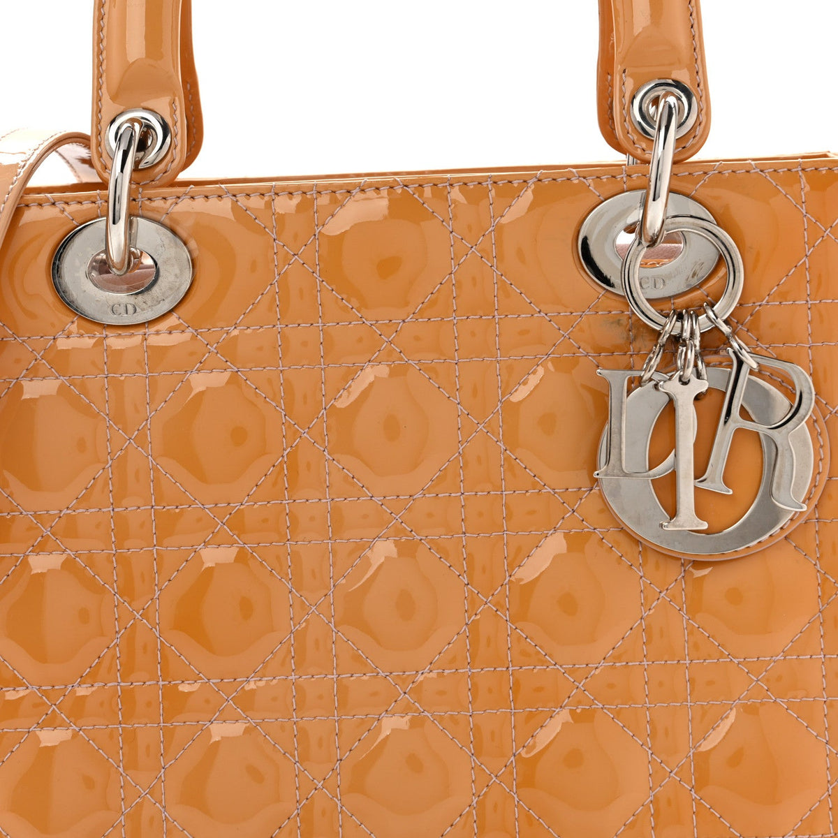 Patent Cannage Medium Lady Dior Beige
