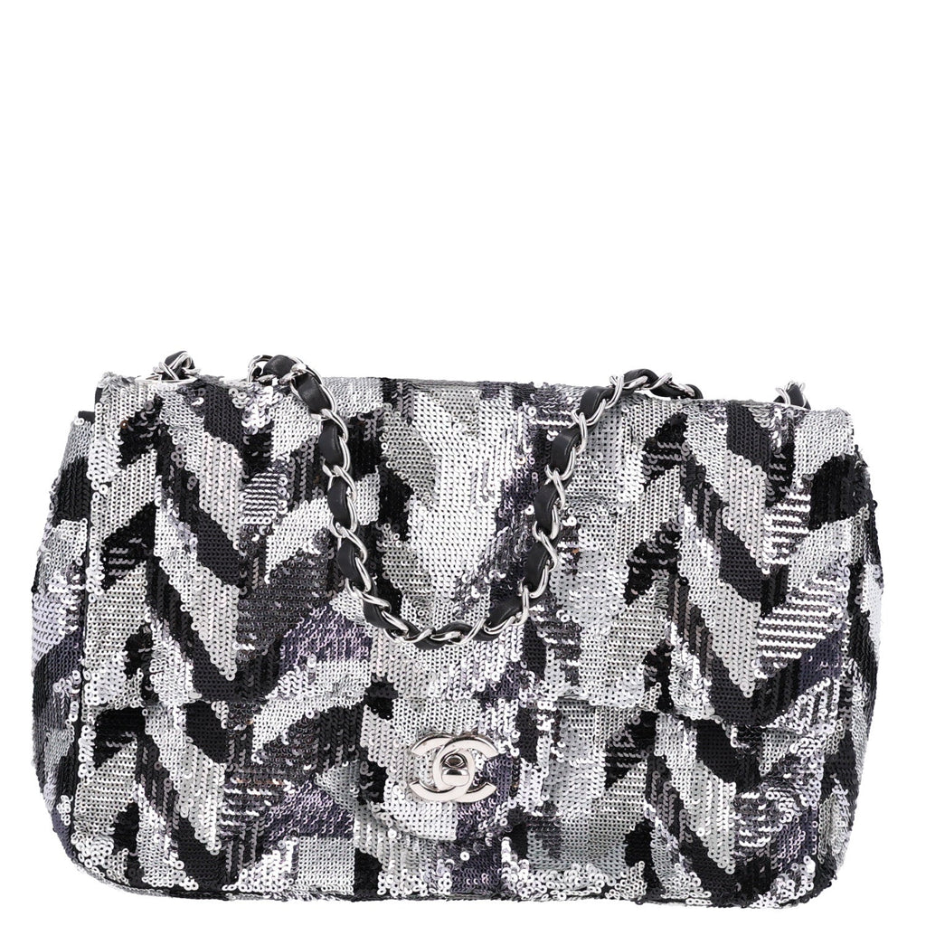 Sequin Medium Single Flap Silver Black