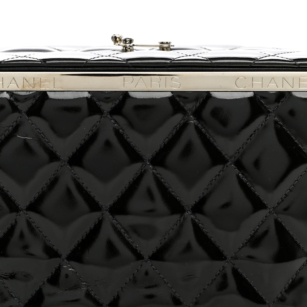 Patent Quilted Vanity Clutch Black