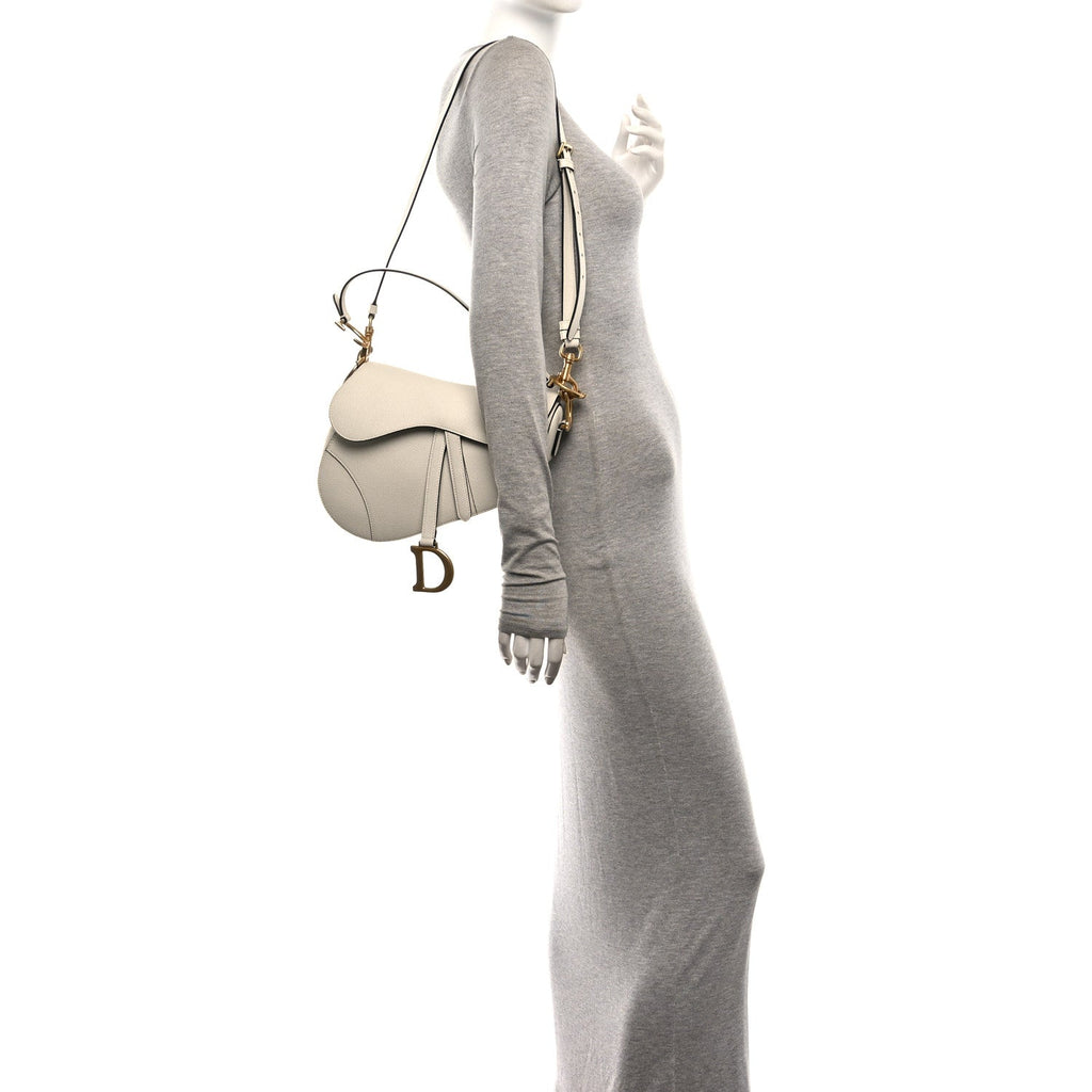 Grained Calfskin Saddle Bag With Strap Latte