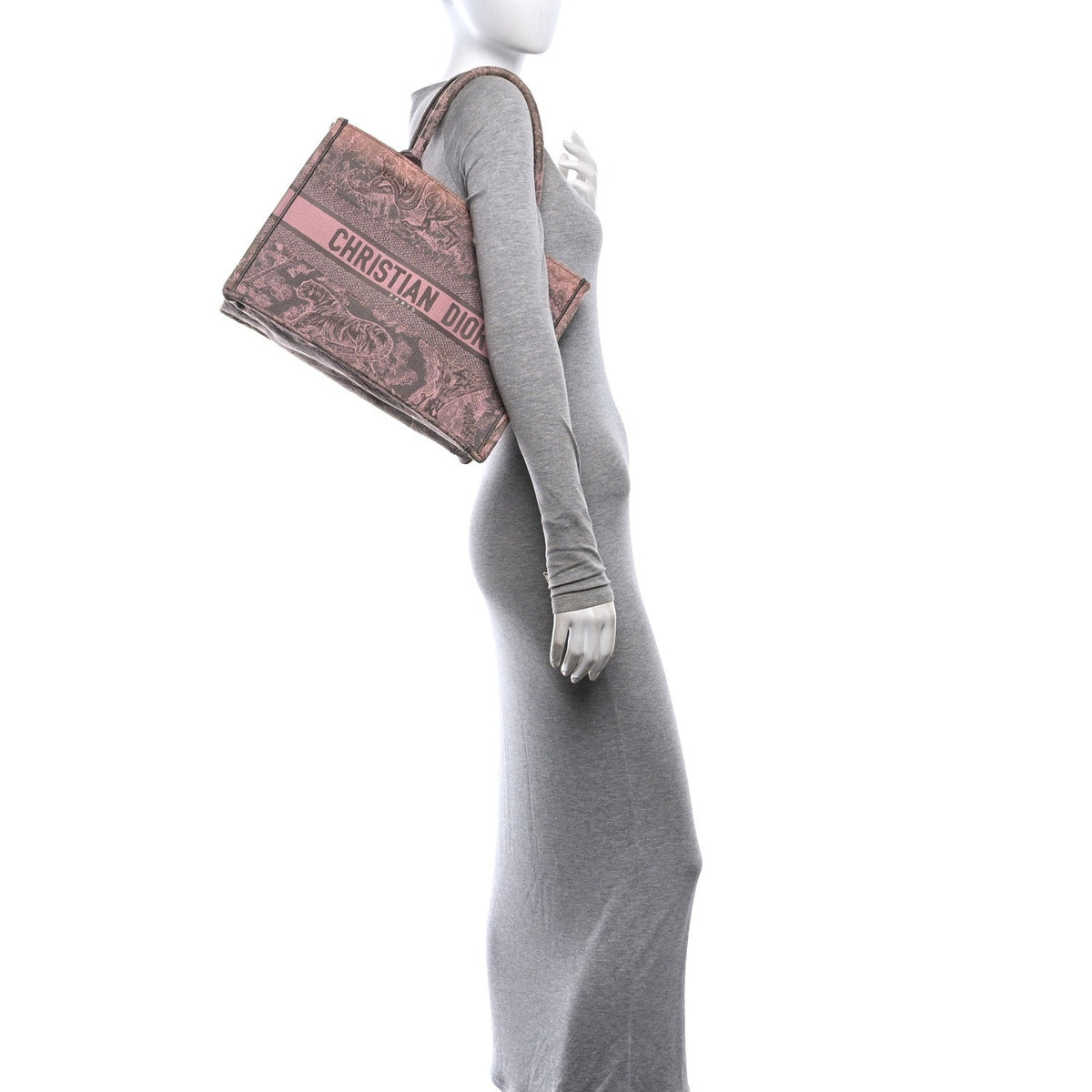 Canvas Embroidered Medium Dioriviera Toile De Jouy Book Tote Pink Grey