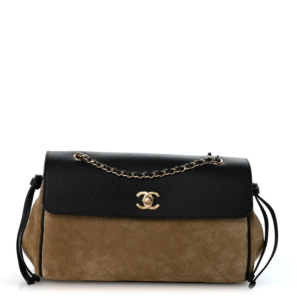 Grained Calfskin Suede Urban Essentials Flap Dark Beige Black