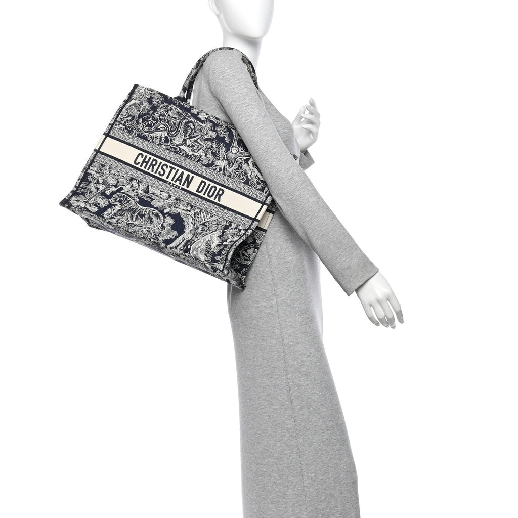 Canvas Embroidered Large Dioriviera Toile De Jouy Reverse Book Tote Blue