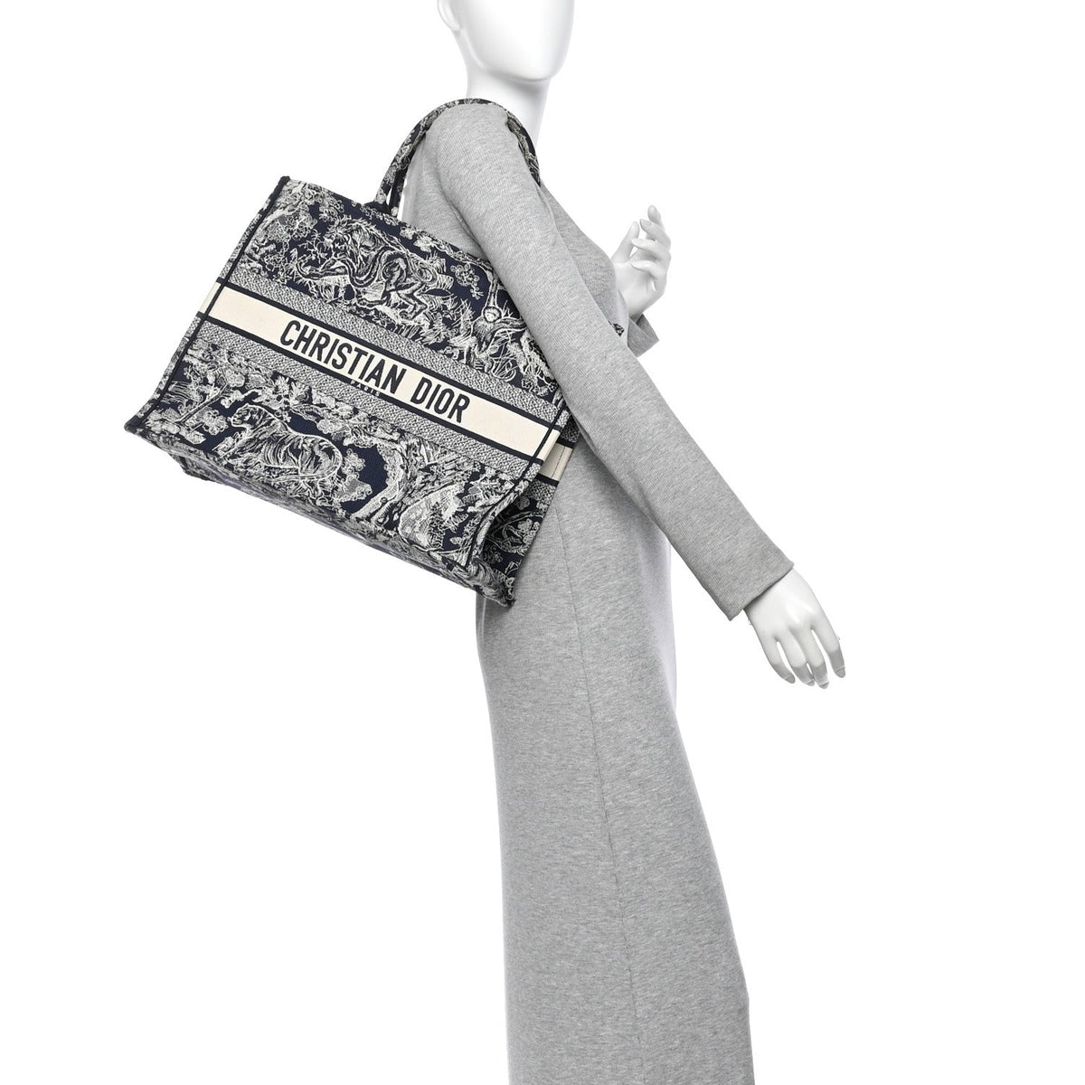 Canvas Embroidered Large Dioriviera Toile De Jouy Reverse Book Tote Blue