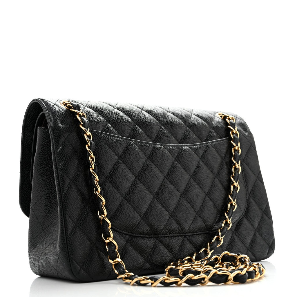 Caviar Quilted Jumbo Double Flap Black