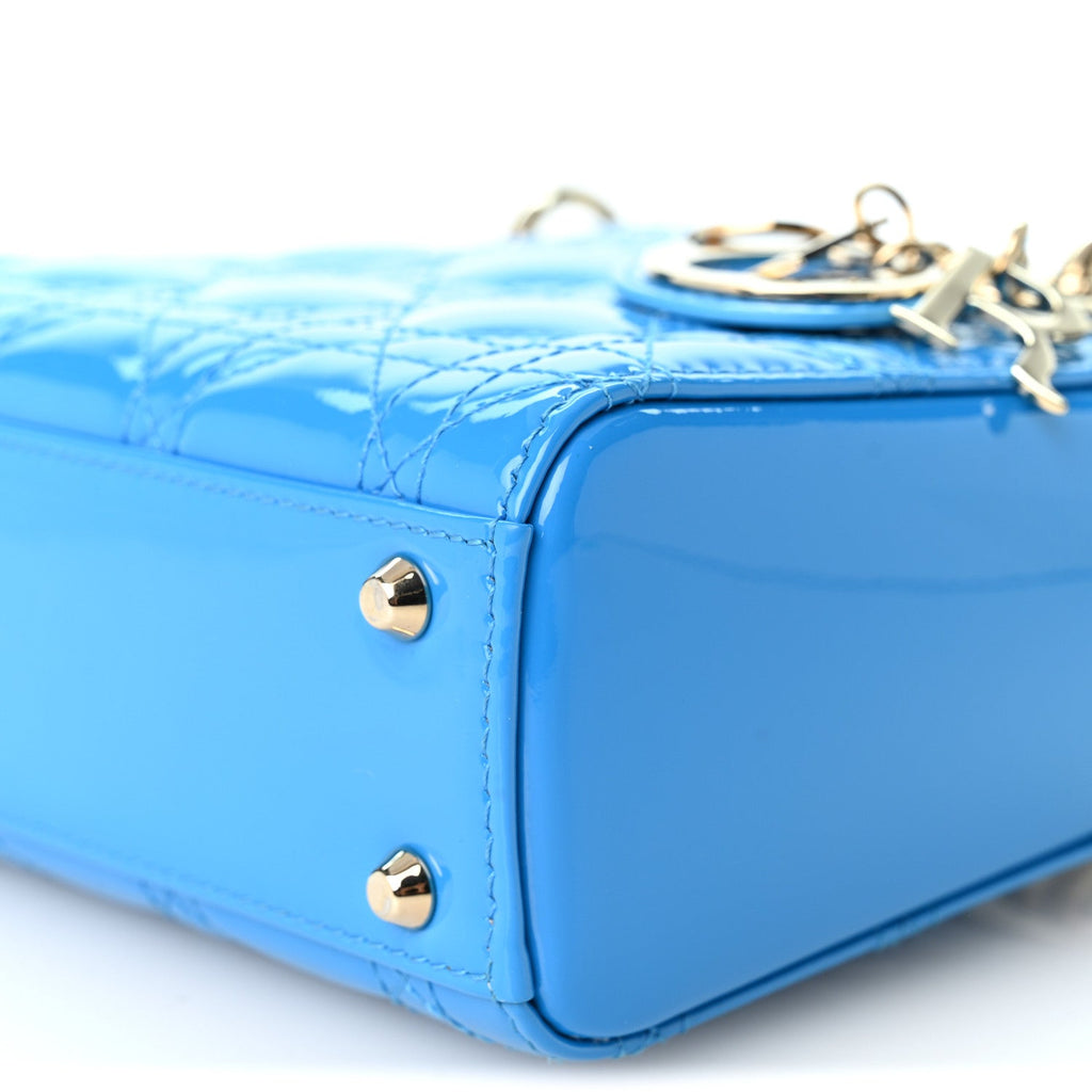 Patent Cannage Mini Lady Dior Blue