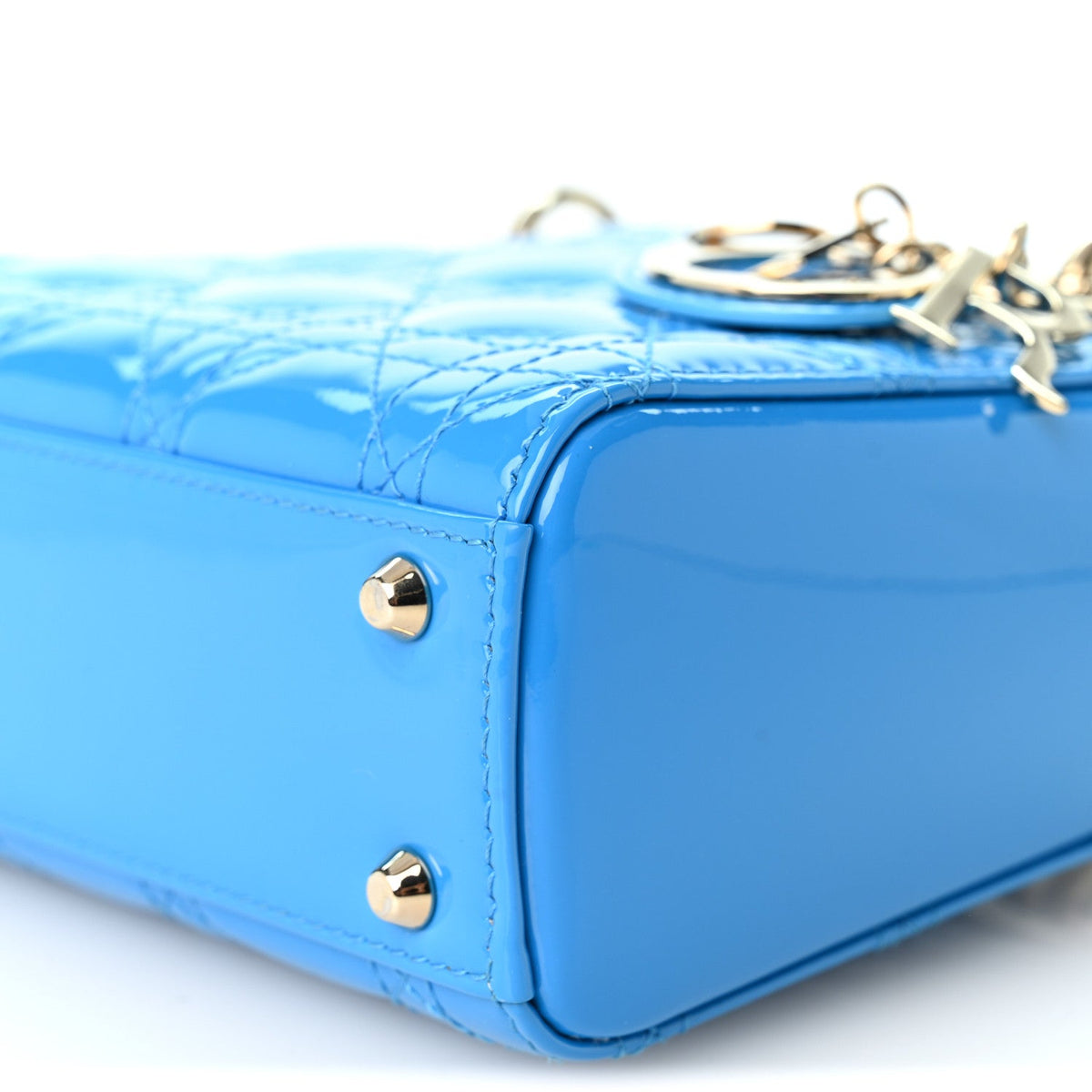 Patent Cannage Mini Lady Dior Blue