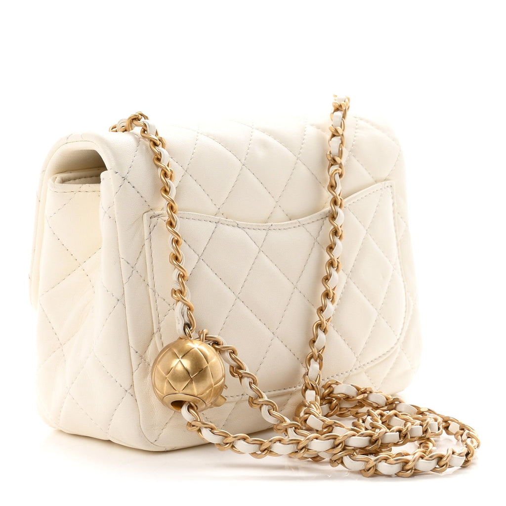 Lambskin Quilted Mini Pearl Crush Flap White