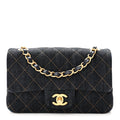 Denim Quilted Mini Rectangular Flap Dark Blue Orange