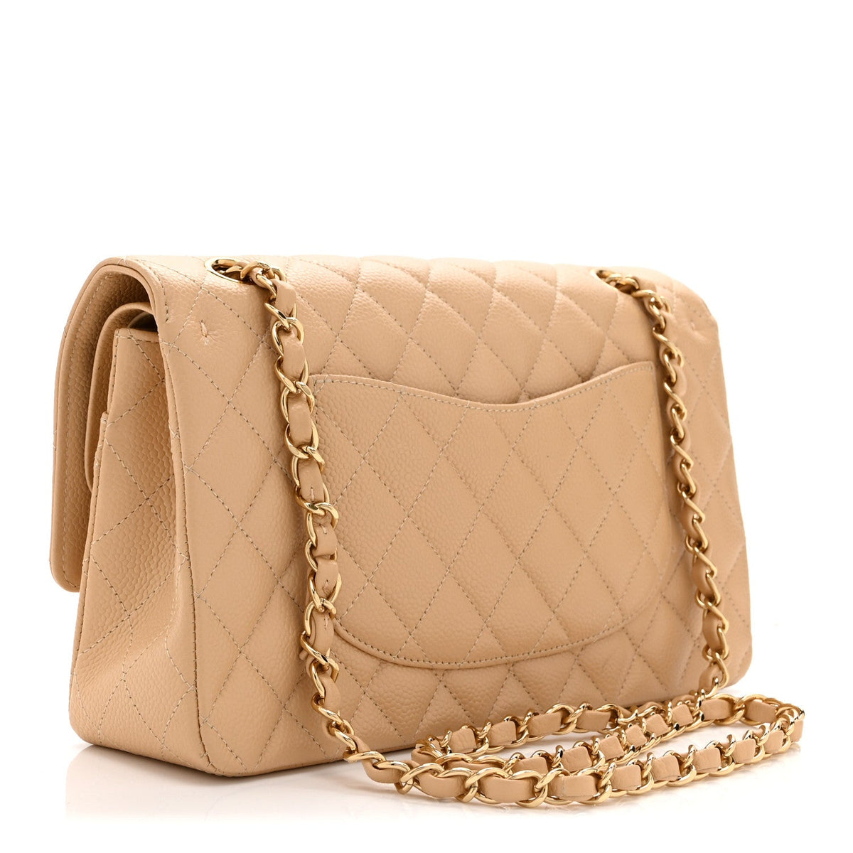 Caviar Quilted Medium Double Flap Beige