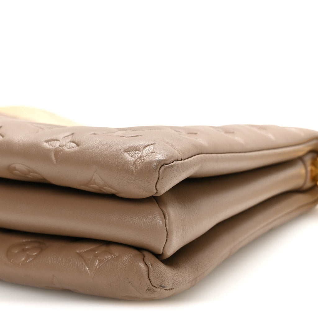 Lambskin Embossed Monogram Coussin MM Taupe