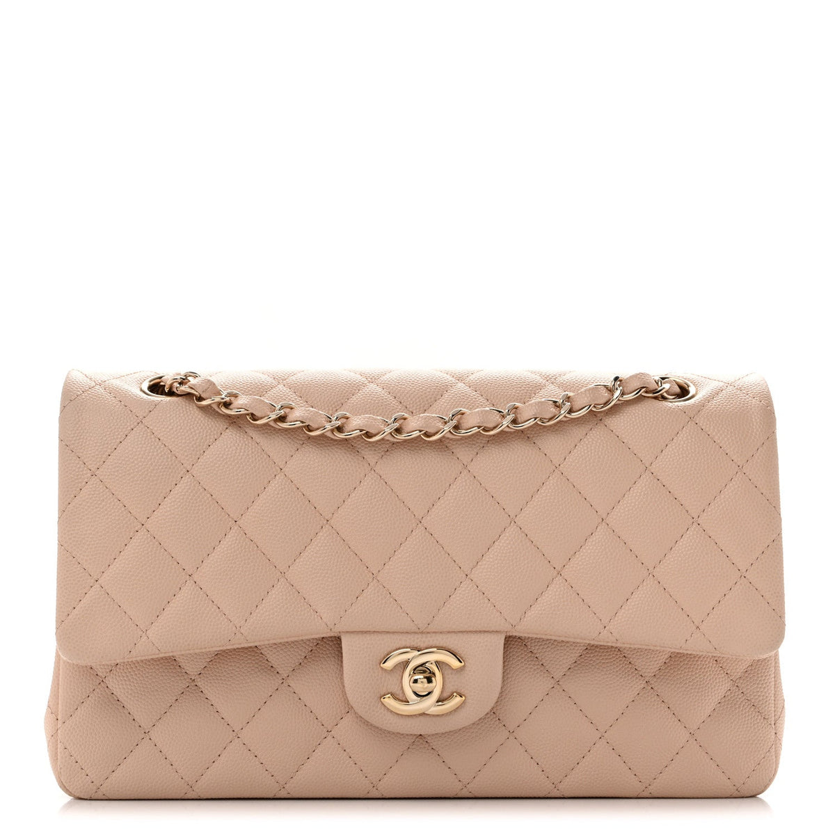 Caviar Quilted Medium Double Flap Light Beige
