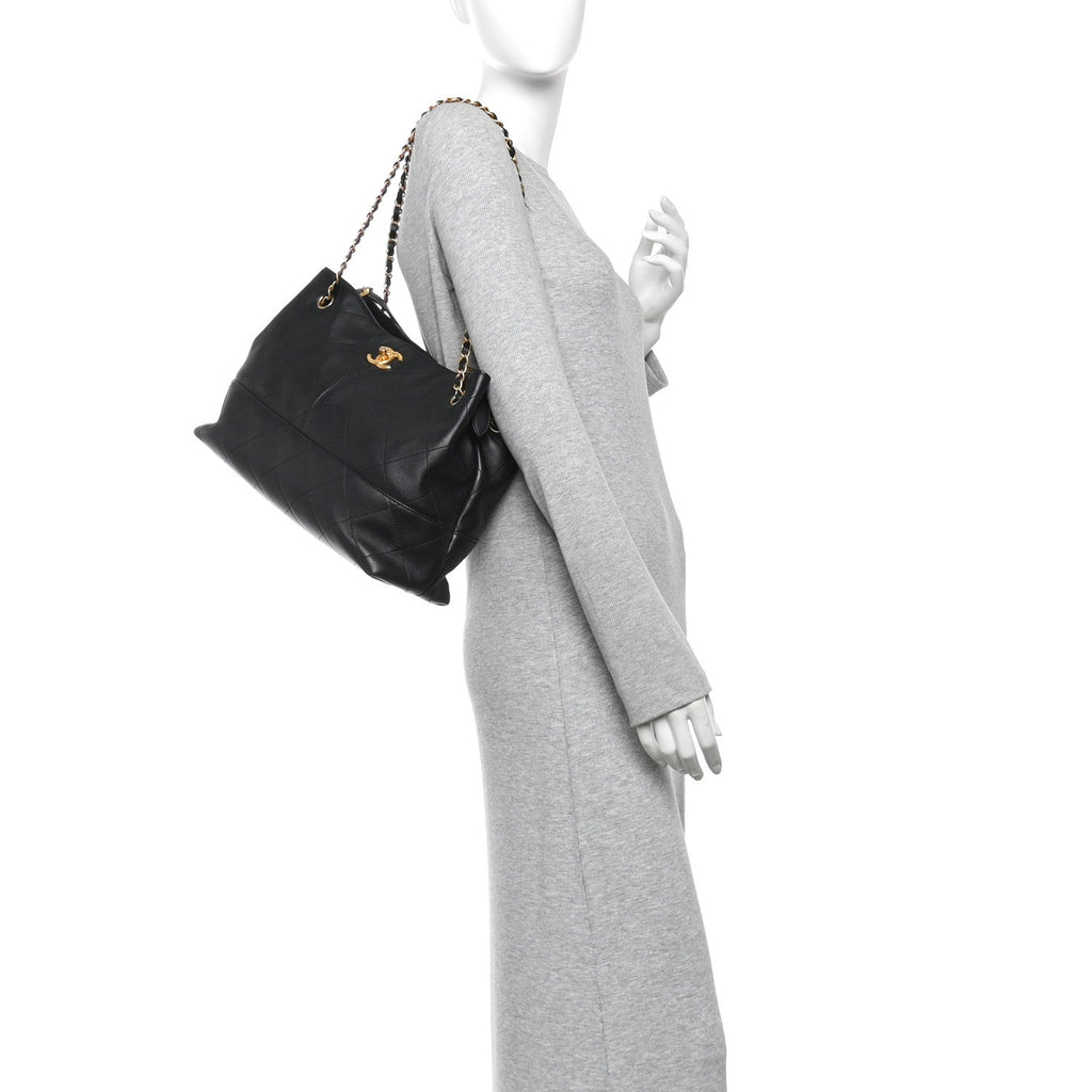 Calfskin Quilted Small Coco Base Shopping Bag Black