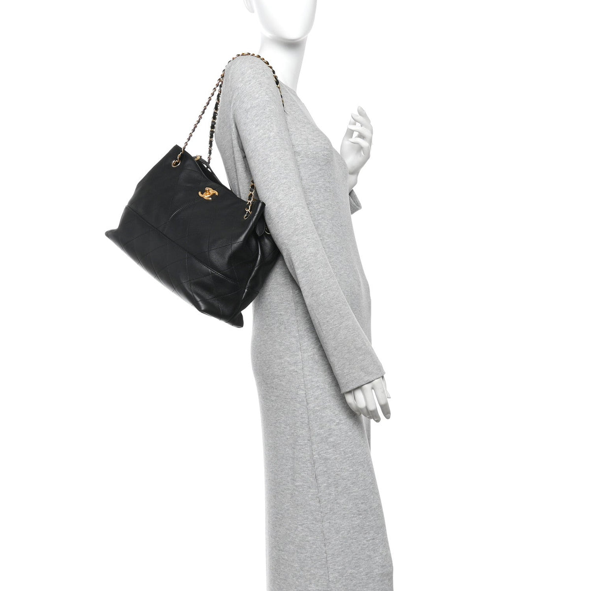 Calfskin Quilted Small Coco Base Shopping Bag Black