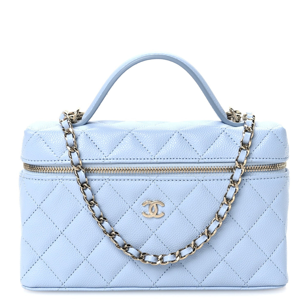 Caviar Quilted Top Handle Slim Vanity With Chain Light Blue