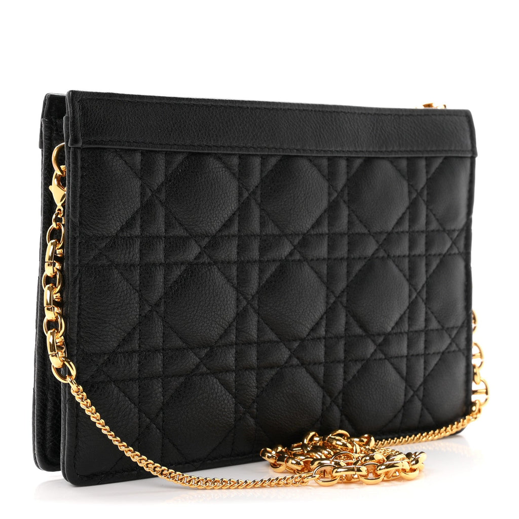 Calfskin Cannage Caro Zipped Pouch With Chain Black