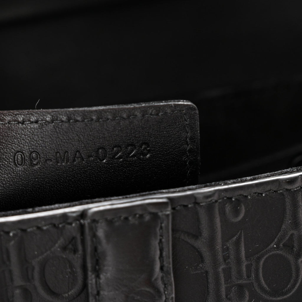 Calfskin Embossed Oblique Saddle Bag With Strap Black