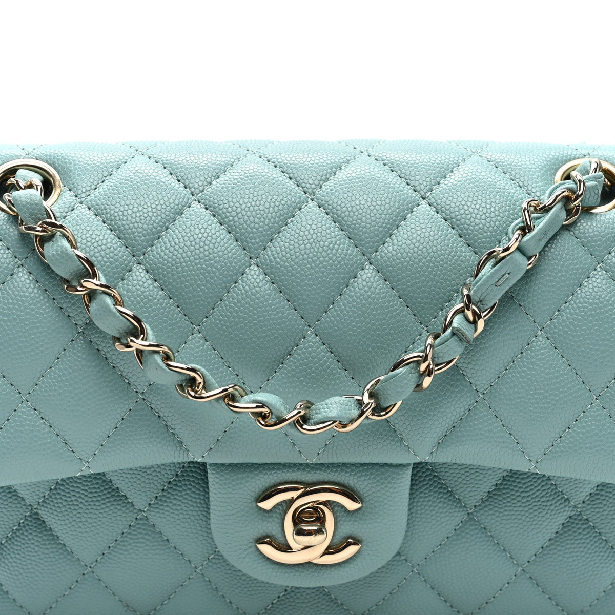 Caviar Quilted Small Double Flap Light Blue