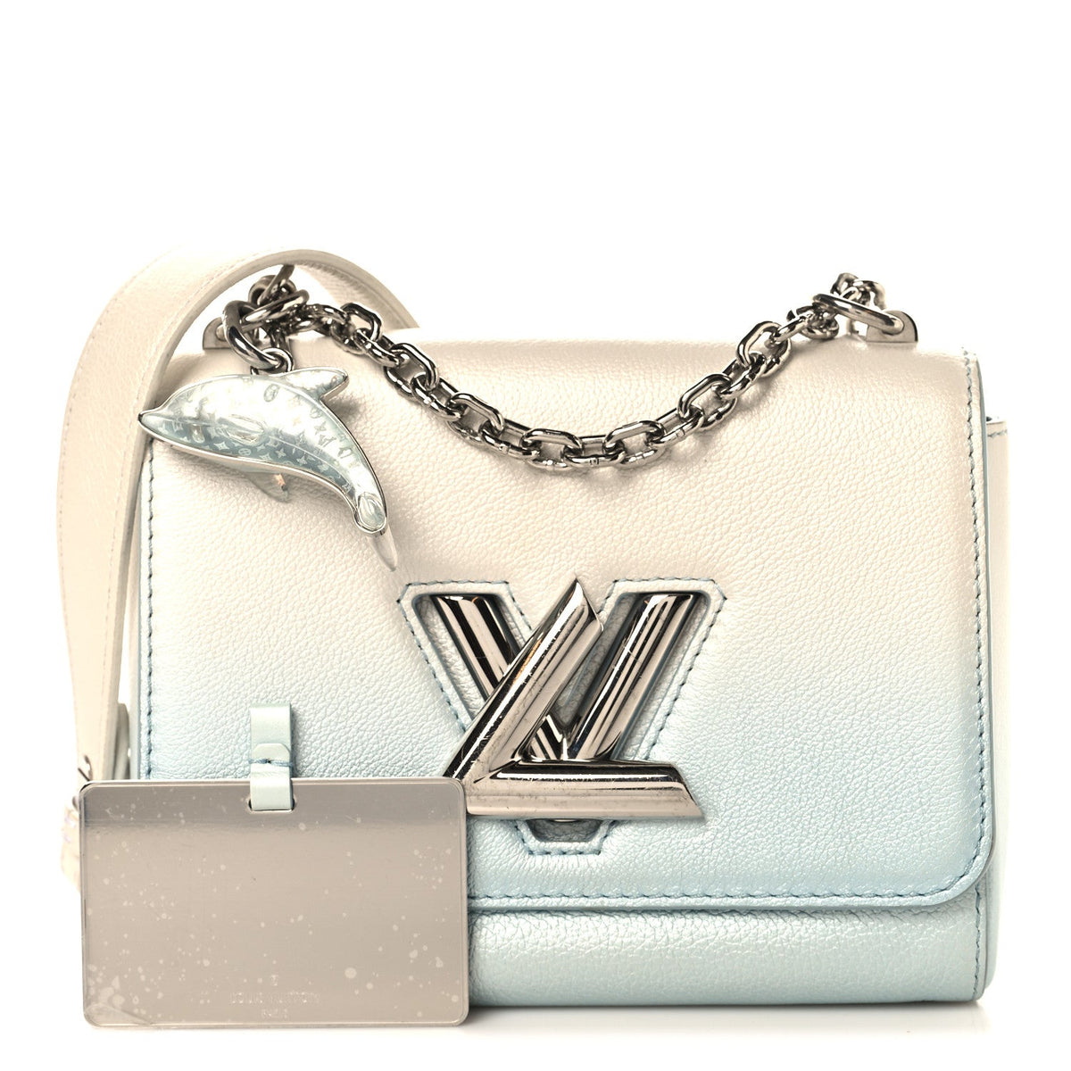 Calfskin Twist Chain Shoulder Bag PM Shaded Blue