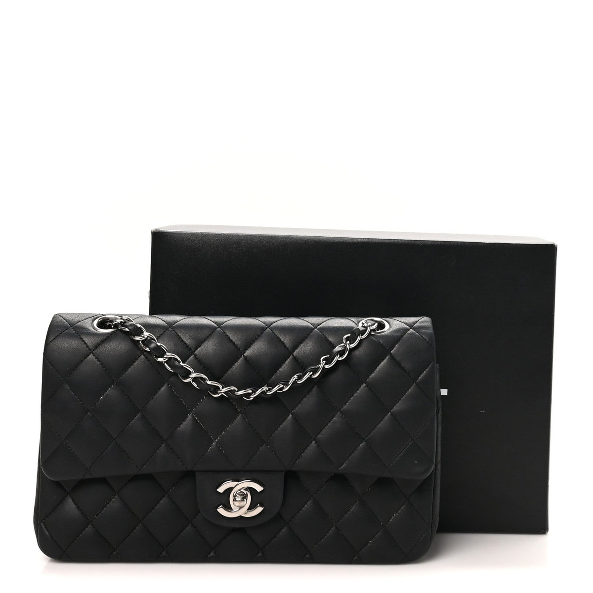 Lambskin Quilted Medium Double Flap Black